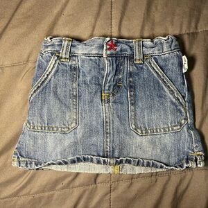 Vintage OshKosh B’gosh Toddler Girl Denim Skirt 2T Embroidered Adjustable Waist